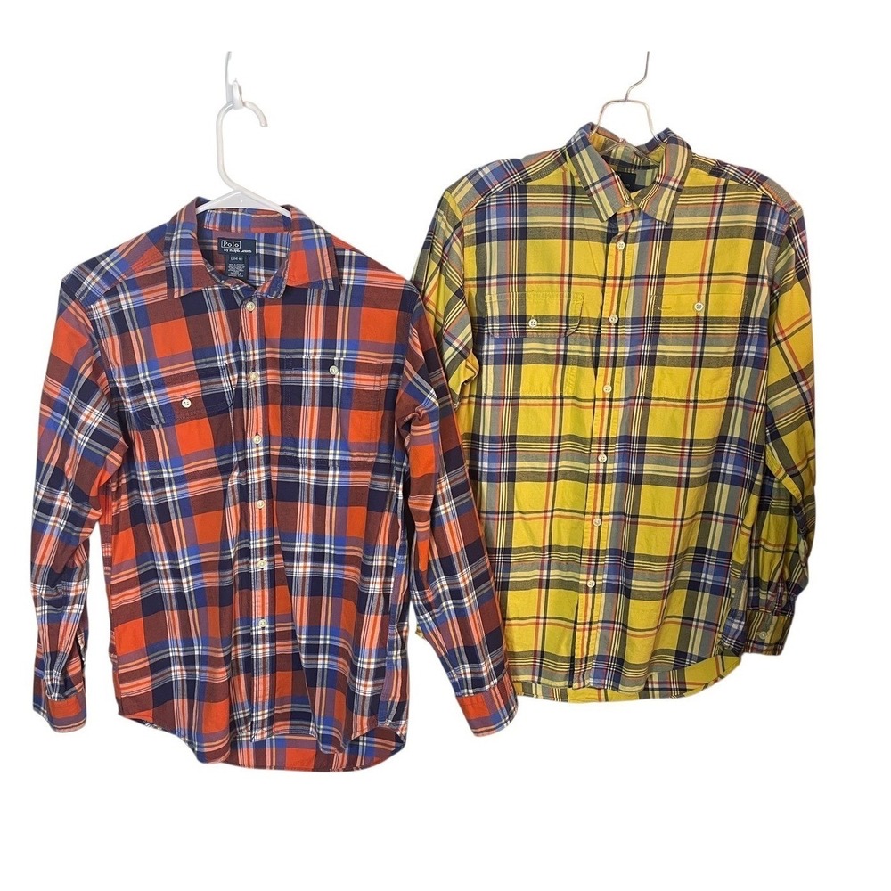 Polo Ralph Lauren Boys Flannel Shirt Bundle Size L 14-16 Plaid Red Yellow